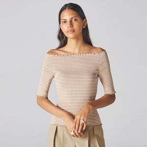 NEW ADEAM x Caroline Murphy // beige & white off-the-shoulder top // XS